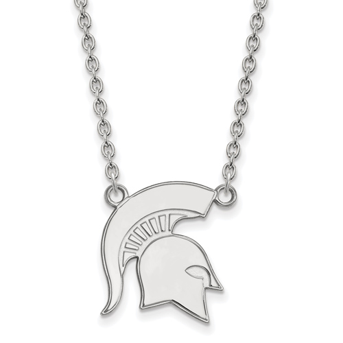 10kt White Gold Michigan State Spartan Helmet Pendant with 18in Chain