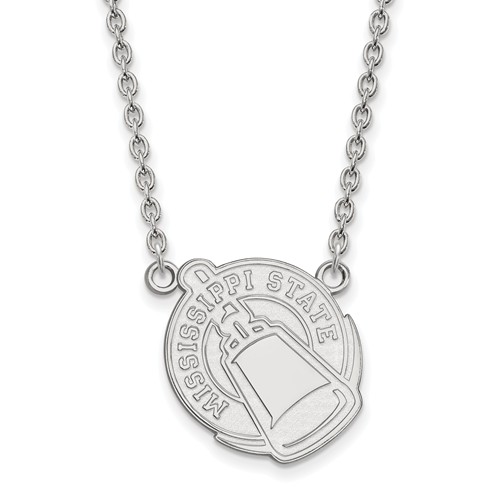 Mississippi State University Cowbell Necklace 3/4in 10k White Gold