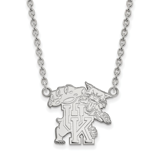 10kt White Gold University of Kentucky Wildcat Pendant with 18in Chain