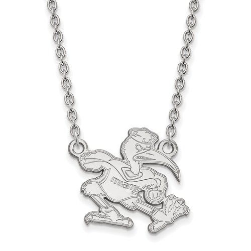 14kt White Gold University of Miami Pendant with 18in Chain
