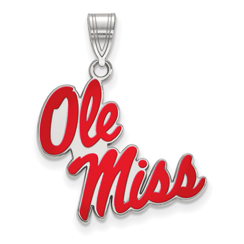 Sterling Silver 3/4in Ole Miss Red Enamel Pendant