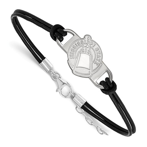 Mississippi State University Cowbell Leather Bracelet Sterling Silver