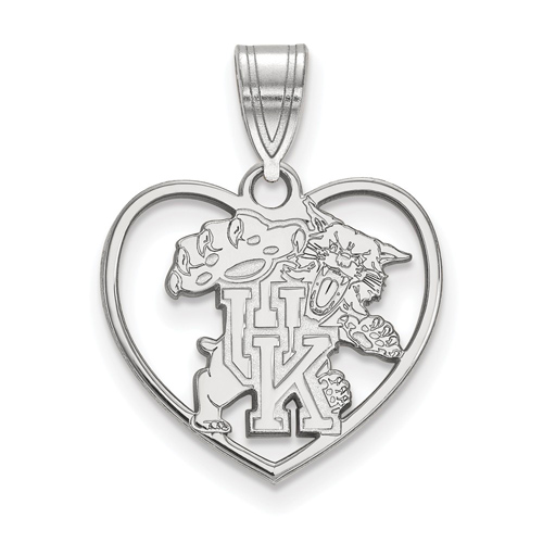 Sterling Silver 5/8in University of Kentucky Wildcat Heart Pendant