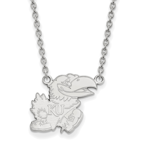 14k White Gold 3/4in University of Kansas Jayhawk Necklace