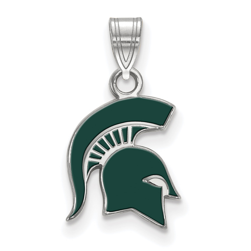 Sterling Silver 1/2in Michigan State Spartan Helmet Enamel Pendant