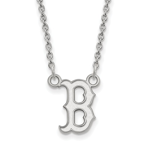 14kt White Gold 1/2in Boston Red Sox B Pendant on 18in Chain