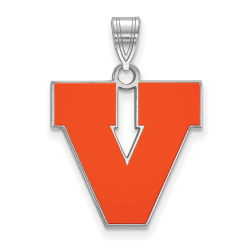Sterling Silver 3/4in University of Virginia V Enamel Pendant