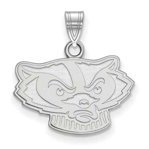 10kt White Gold 1/2in University of Wisconsin Badger Face Pendant