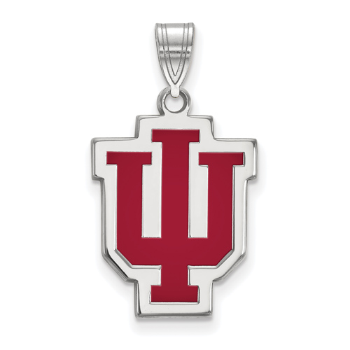 Sterling Silver 3/4in Indiana University Enamel Outline Logo Pendant