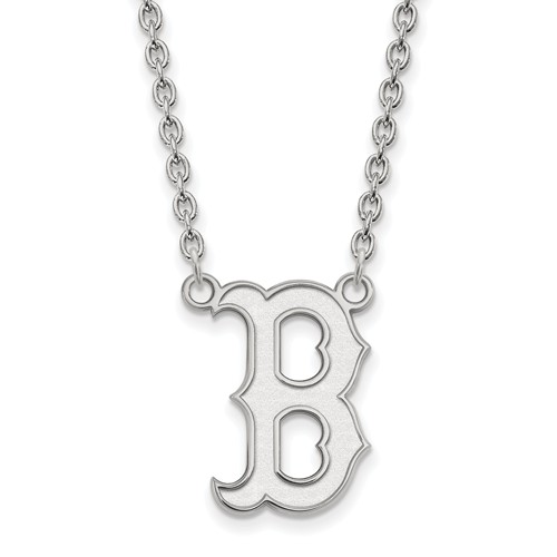 14kt White Gold Boston Red Sox B Pendant on 18in Chain