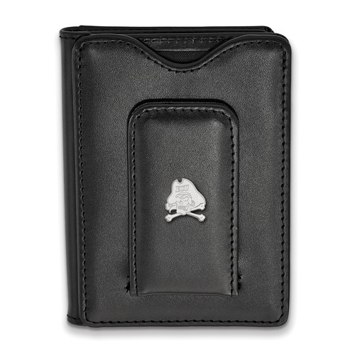 Sterling Silver East Carolina University Black Leather Wallet