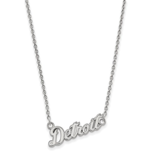 10kt White Gold 3/8in Detroit Pendant on 18in Chain