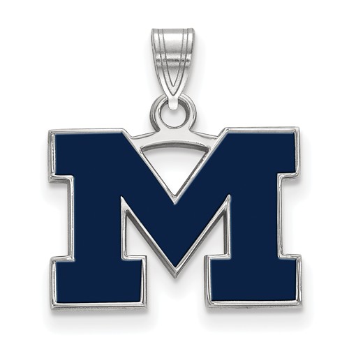 Sterling Silver 5/8in University of Michigan M Blue Enamel Pendant