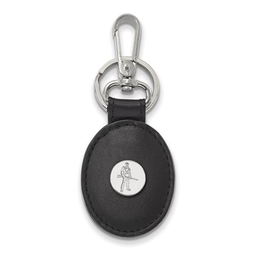 Silver West Virginia University Mountaineer Black Leather Key Chain