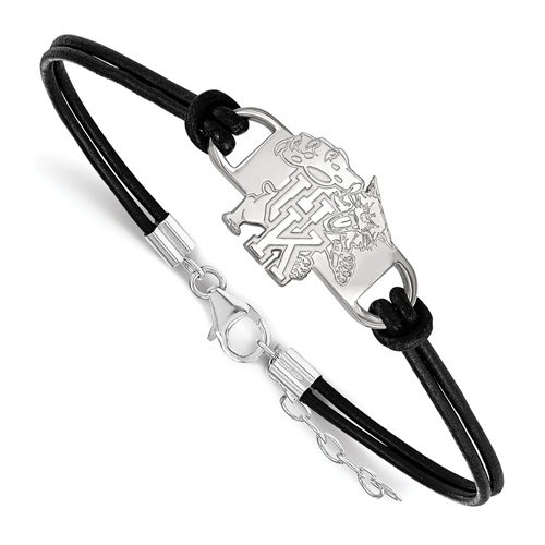 Sterling Silver 7in Kentucky Wildcat Leather Bracelet Small Center