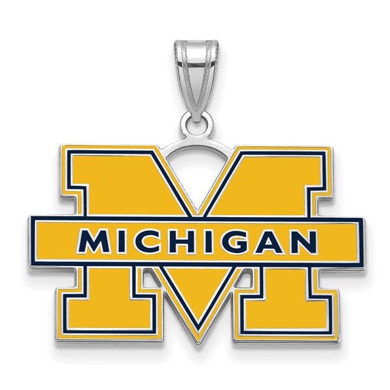 Sterling Silver 3/4in University of Michigan Enamel Pendant