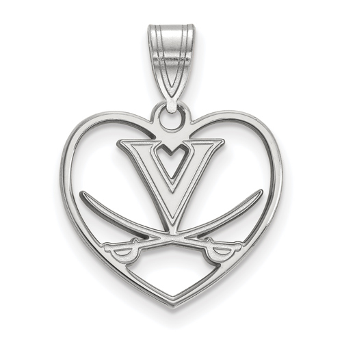 Sterling Silver 5/8in University of Virginia Sabres Pendant in Heart