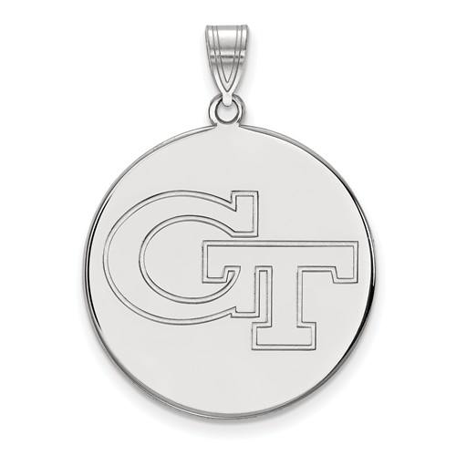 10k White Gold Georgia Tech Disc Pendant 1in