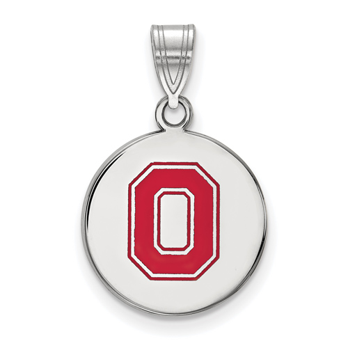 Silver 5/8in Ohio State University Enamel Block O Disc Pendant