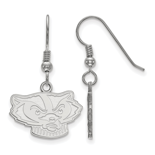 Sterling Silver University of Wisconsin Badger Dangle Wire Earrings