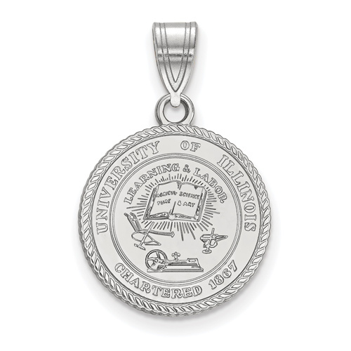 Sterling Silver 5/8in University of Illinois Crest Round Pendant