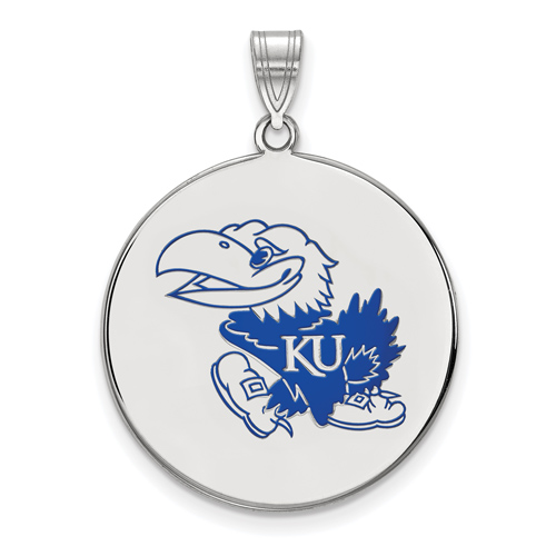 Sterling Silver 1in University of Kansas Round Enamel Pendant