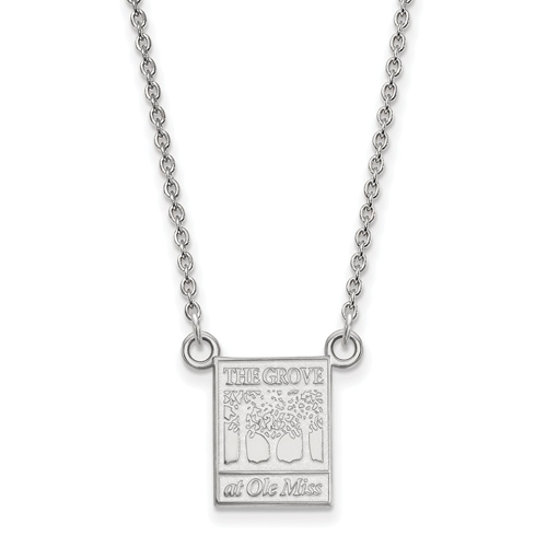 10k White Gold Small The Grove at Ole Miss Pendant with 18in Chain