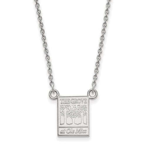14k White Gold Small The Grove at Ole Miss Pendant with 18in Chain