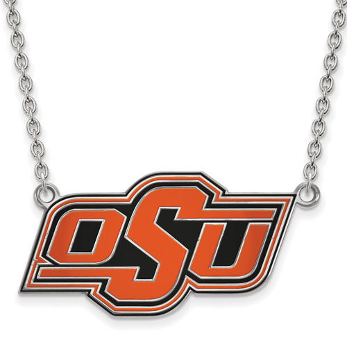 Silver Oklahoma State University OSU Enamel Pendant with 18in Chain