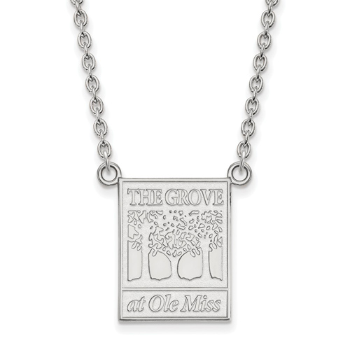 14k White Gold 3/4in The Grove at Ole Miss Pendant with 18in Chain