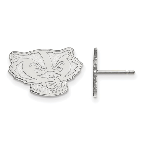 Silver University of Wisconsin Badger Face Small Post Earrings