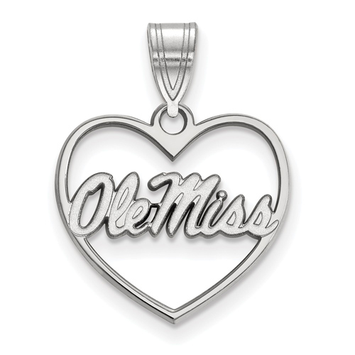 Sterling Silver 5/8in University of Mississippi Heart Pendant