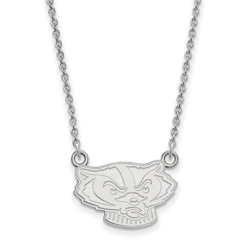 University of Wisconsin Badger Face Necklace Small 10k White Gold