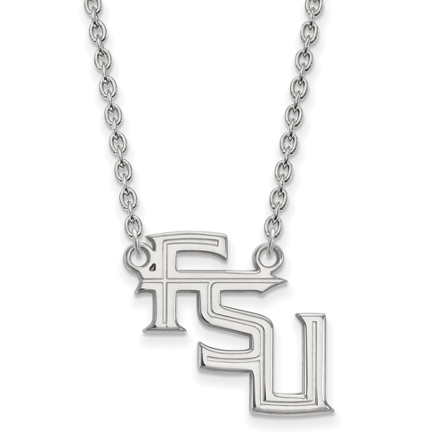 14kt White Gold 3/4in Florida State Univ. FSU Pendant with 18in Chain