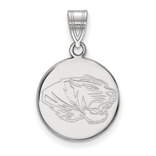 Sterling Silver 5/8in University of Missouri Tiger Round Pendant