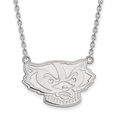 University of Wisconsin Badger Face Necklace 14kt White Gold
