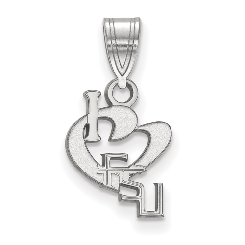 Silver 1/2in I Love Florida State University FSU Heart Pendant