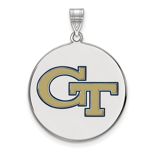 Sterling Silver Georgia Tech Enamel Disc Pendant 1in