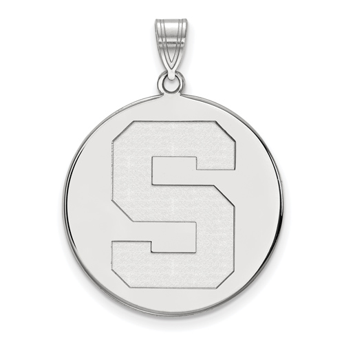 10kt White Gold 1in Michigan State University Block S Round Pendant