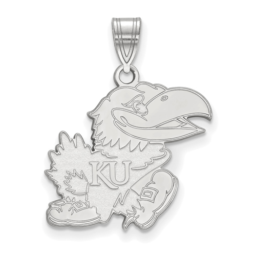 Sterling Silver 3/4in University of Kansas Jayhawk Pendant