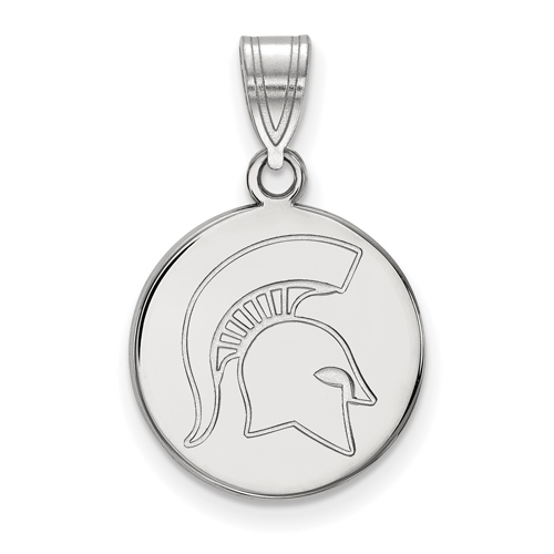 10k White Gold 5/8in Michigan State Spartan Helmet Round Pendant