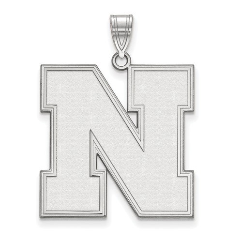 14kt White Gold 1in University of Nebraska Beveled N Pendant