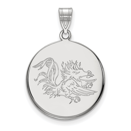 Univ. of South Carolina Gamecock Disc Pendant 7/8in 10k White Gold