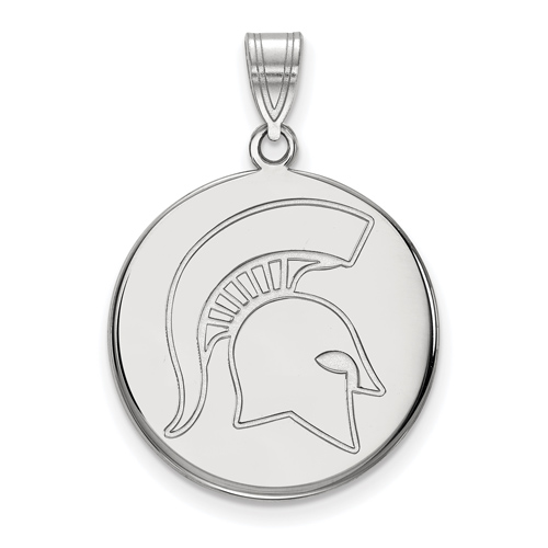 Sterling Silver 3/4in Michigan State Spartan Helmet Round Pendant