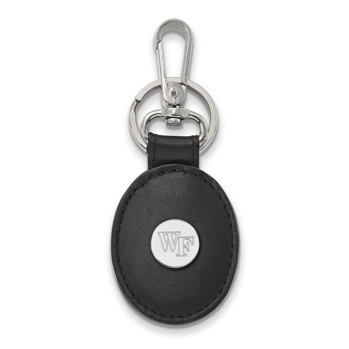 Sterling Silver Wake Forest University WF Leather Key Chain