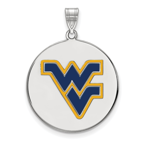 Sterling Silver 3/4in West Virginia University Enamel Disc Pendant