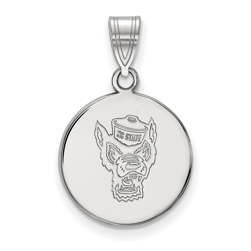 Sterling Silver 5/8in North Carolina State Mr. Wuf Disc Pendant