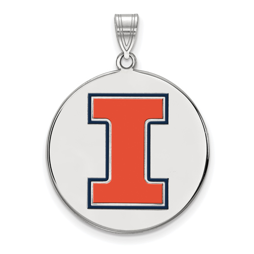 Sterling Silver 1in University of Illinois Round Logo Enamel Pendant