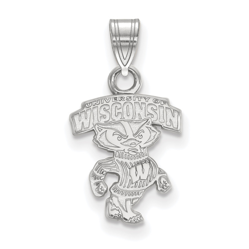10kt White Gold 1/2in Univ. of Wisconsin Arched Bucky Badger Pendant