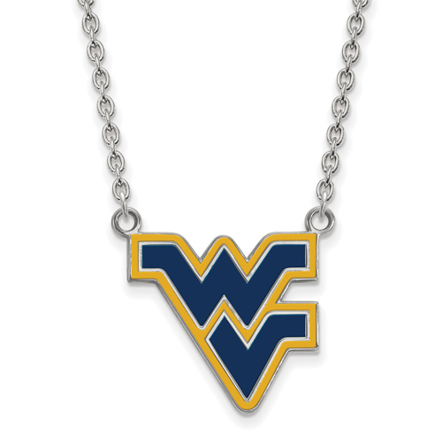Silver West Virginia University WV Enamel Pendant with 18in Chain